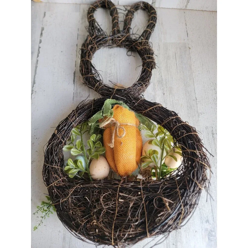 Easter Bunny shaped wreath unique‎ hanging home decor egg spring